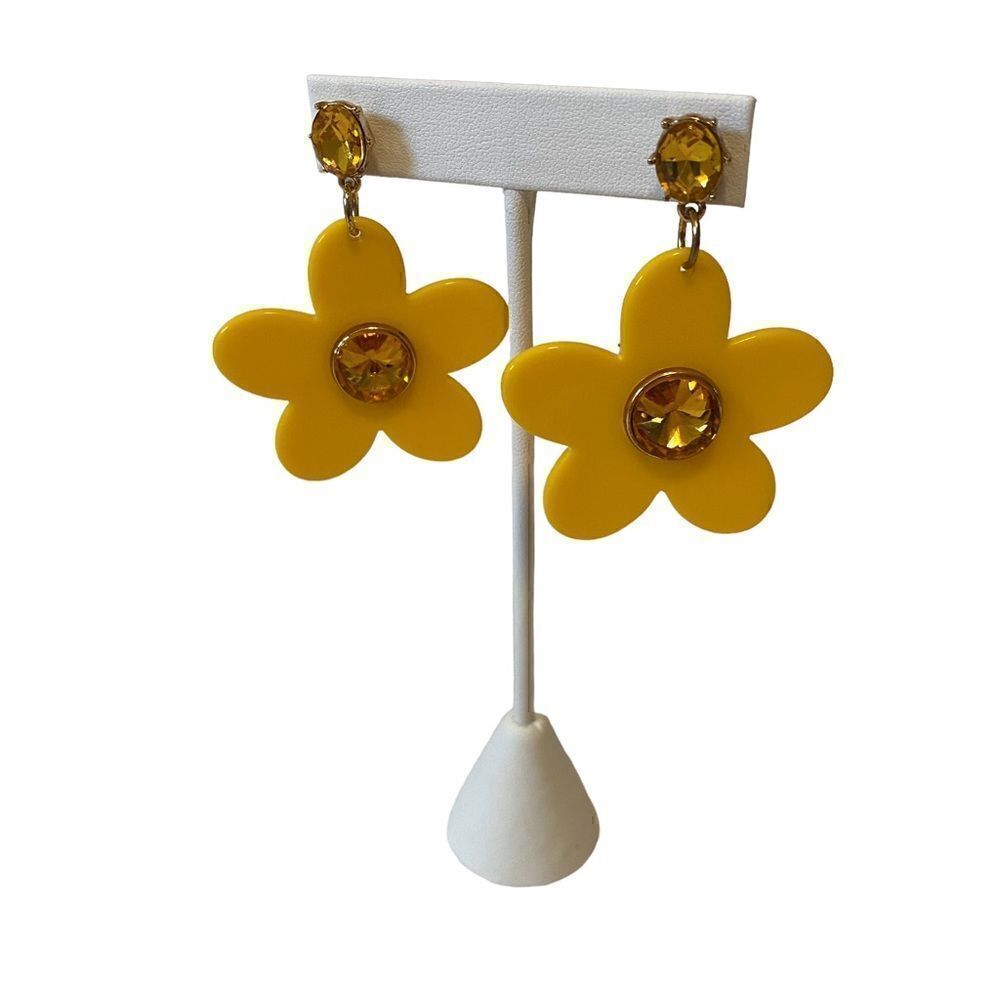 Betsey Johnson Jeweled Yellow Flower Drop Earrings. - Picture 2 of 5